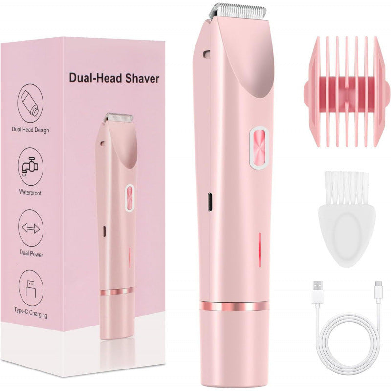 2 in 1 Hair Remover Women'S Double Head Shaver Private Pubic Hair Trimmer Electric Razor Wet Dry Electric Body Hair